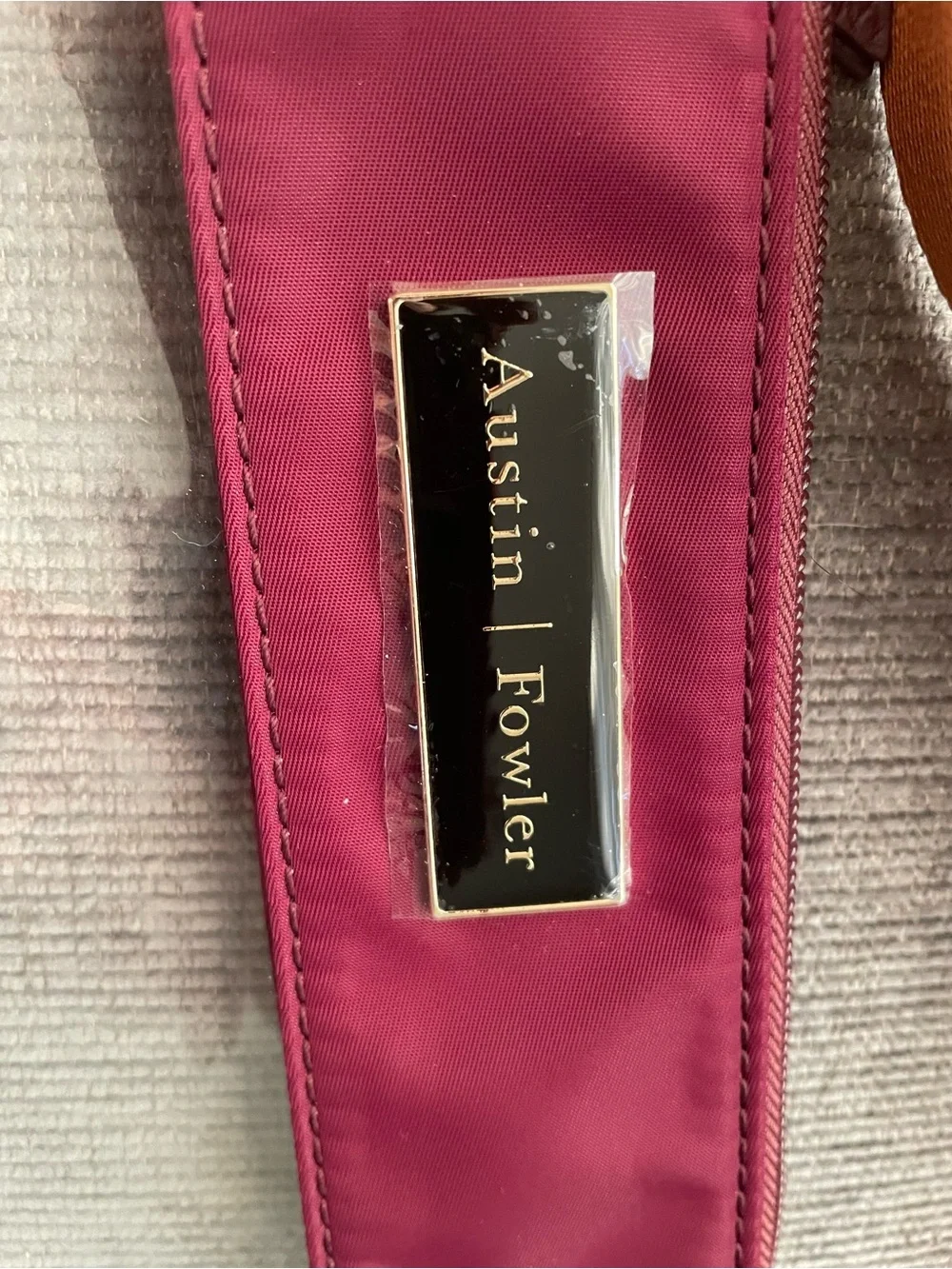 Austin / Flower Burgundy Clear Crossbody Bag with Striped Tan Strap